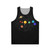 Unisex tank top with subtle solar system-inspired pride design