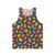 Retro autumn leaves indigo blue unisex tank top