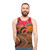 Colorful surreal unisex tank top with retro futuristic design featuring cars and space elements - men