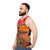 Colorful surreal unisex tank top with retro futuristic design featuring cars and space elements - men side