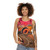 Colorful surreal unisex tank top with retro futuristic design featuring cars and space elements - women