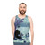 Unisex tank top featuring a peaceful nature landscape with woodland animals and a cup of tea in a watercolor style - men