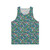 Dinosaur and unicorn unisex tank top with a floral pattern
