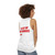Unisex tank top with a list of hobbies lying design - women back