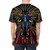 Bahamut inspired fantasy video game t-shirt with dragon and sword design - men back