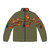 Moss green puffer jacket with a cute hanging bat design