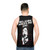 Goth-inspired unisex tank top with "Religion Makes Me Gag" design - men back