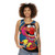 Electric Mayhem drummer playing drums on a unisex tank top - women