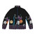 Retro Greek God Zeus Basketball Puffer Jacket with Vaporwave 80s Pop Culture Inspired Design