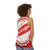 Unisex red stripe tank top with beer bottle cap design - women back