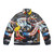 Barry Sheene Motorsport Puffer Jacket featuring an oil painting print of the legendary motorcycle racer