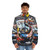Barry Sheene Motorsport Puffer Jacket featuring an oil painting print of the legendary motorcycle racer - men front