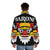 Barong Family digital art style puffer jacket with vibrant colors and unique design - men back