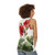 Red geranium flowers printed on a unisex tank top - women back