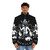 Baphomet-inspired puffer jacket with demonic, satanic, and metal-themed graphics - men front