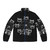 Banksy inspired white and black puffer jacket with wheel graphic
