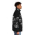 Banksy inspired white and black puffer jacket with wheel graphic - men side right