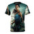 Women's graphic tee with Lara Croft inspired tomb raider movie poster design