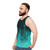 Unisex tank top with cyberpunk geometric design and cosmic backdrop - men side