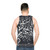 White unisex tank top with nature and music design - men back