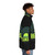 Lime blue puffer jacket with old school breakbeat records design - men side right
