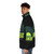 Lime blue puffer jacket with old school breakbeat records design - men side left
