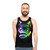 Vibrant rainbow music cat with headphones on a unisex tank top - men