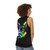 Vibrant rainbow music cat with headphones on a unisex tank top - women back