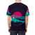 Vintage-inspired landscape illustration with a minimalist, nature-themed graphic design on a casual t-shirt. - men back