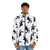 Black and white puffer jacket featuring multiple images of the iconic singer Elvis Presley - men front