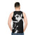 Realistic black and white raccoon portrait pencil art unisex tank top - men back