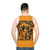 A unisex tank top with a gothic, occult-inspired skeleton dancing design - men back