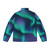 A person wearing a puffer jacket that features the mesmerizing northern lights or aurora borealis in the night sky. - Back