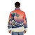 A French bulldog wearing a stylish puffer jacket with a Hokusai wave design. - men back