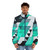 Mynt 142 Geometric Puffer Jacket in Teal, White, and Black with Abstract Pattern - men front