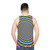 Psychedelic swirl abstract design on a unisex tank top - men back