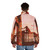 Puffer jacket featuring iconic Arctic Monkeys artwork and watercolor legendary animals from Rajastan - men back
