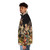 Colorful puffer jacket featuring elements of European art history - men side left