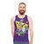 Retro dinosaur unisex tank top with 80s cartoon design - men