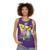Retro dinosaur unisex tank top with 80s cartoon design - women
