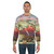 Cozy winter sweatshirt with Japanese art landscape of snow-capped mountains, sunset lake, and pink clouds - men