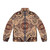 Armenian cross puffer jacket featuring intricate floral designs