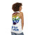 Unisex tank top with "Be Gay Do Crime" graphic - women back