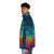 Colorful puffer jacket with vibrant marine life design including fish, whales, turtles, and other sea creatures - men side left