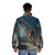 Puffer jacket with a mountain bike and forest landscape design - men back