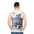Fog Unisex Tank Top with Watercolor Cityscape - men back