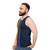 Unisex tank top in pacific blue with a minimalist retro design - men side
