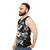 Unisex tank top with dark graphic design and nature-inspired motifs - men side