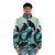 Watercolor puffer jacket featuring a raven design - men front