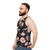 Unisex tank top with pink and black floral and bird print - men side